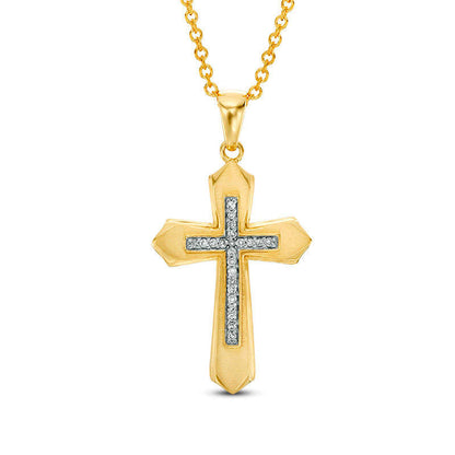 Men's 0.07 CT. T.W. Natural Diamond Gothic-Style Cross Pendant in 10K Yellow Gold - 20