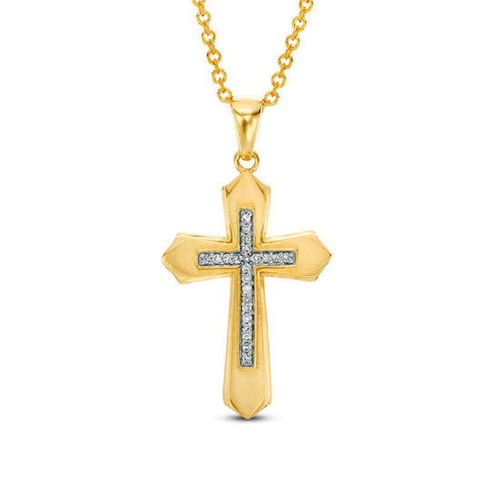 Men's 0.07 CT. T.W. Natural Diamond Gothic-Style Cross Pendant in 10K Yellow Gold - 20