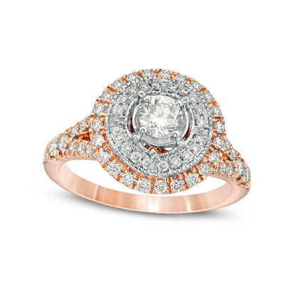 1.0 CT. T.W. Natural Diamond Double Frame Antique Vintage-Style Engagement Ring in Solid 10K Rose Gold