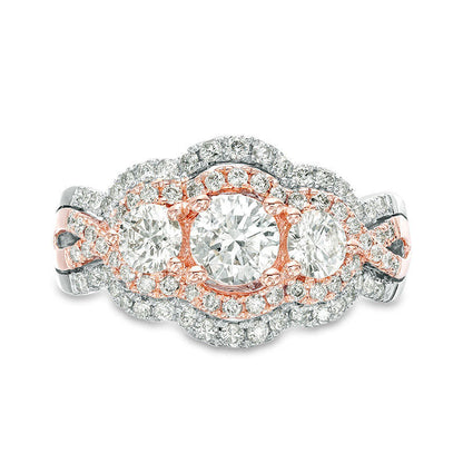 1.5 CT. T.W. Natural Diamond Three Stone Scallop Bypass Twist Engagement Ring in Solid 10K Two-Tone Gold