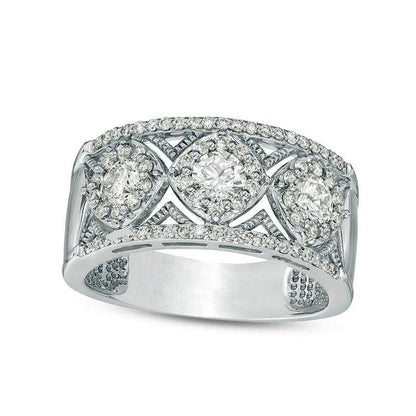 1.0 CT. T.W. Natural Diamond Tilted Cushion Frame Antique Vintage-Style Band in Solid 10K White Gold