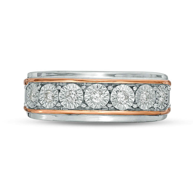 Men's 0.25 CT. T.W. Natural Diamond Seven Stone Wedding Band in Solid 10K Two-Tone Gold