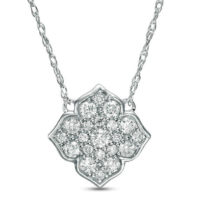 0.25 CT. T.W. Natural Diamond Flower Necklace in 10K White Gold