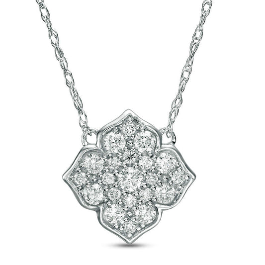 0.25 CT. T.W. Natural Diamond Flower Necklace in 10K White Gold