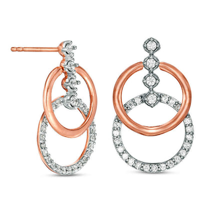 0.75 CT. T.W. Diamond Double Circle Drop Earrings in 10K Rose Gold