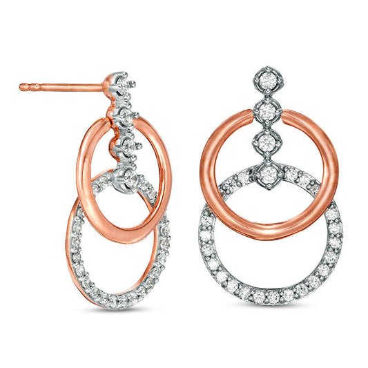 0.75 CT. T.W. Diamond Double Circle Drop Earrings in 10K Rose Gold