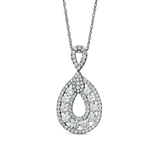1 CT. T.W. Natural Diamond Double Teardrop Pendant in 14K White Gold