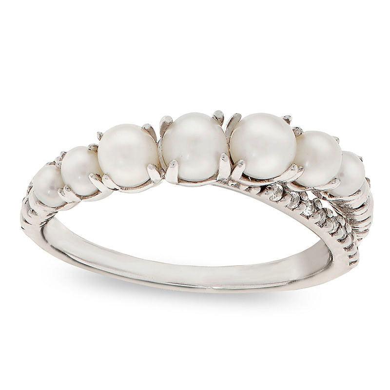 Cultured Freshwater Pearl and White Topaz Crossover Ring in Sterling Silver