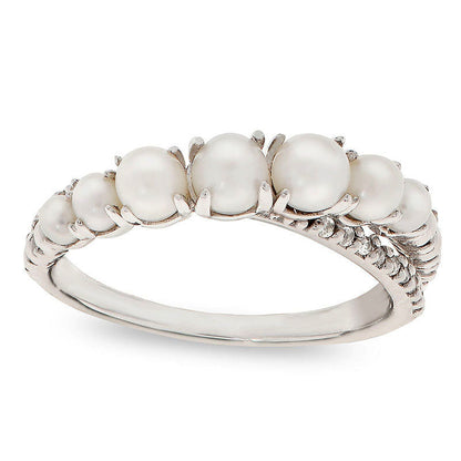 Cultured Freshwater Pearl and White Topaz Crossover Ring in Sterling Silver