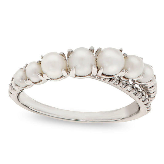 Cultured Freshwater Pearl and White Topaz Crossover Ring in Sterling Silver