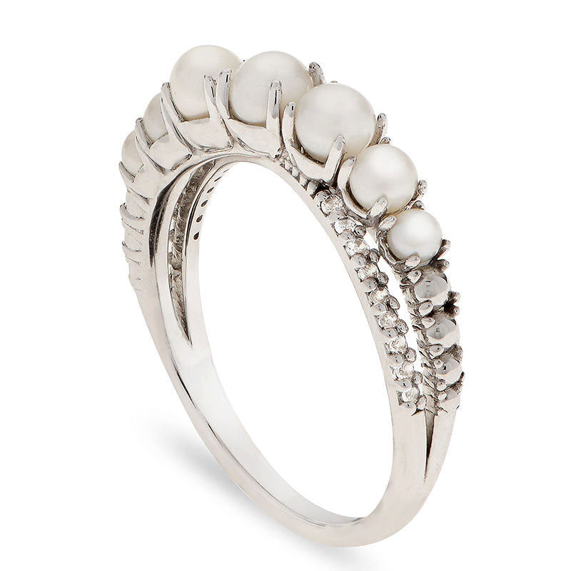 Cultured Freshwater Pearl and White Topaz Crossover Ring in Sterling Silver