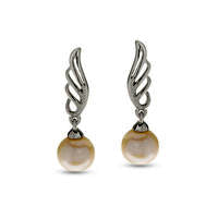 7.0 - 7.5mm Cultured Freshwater Pearl Angel Wing Drop Earrings in Sterling Silver
