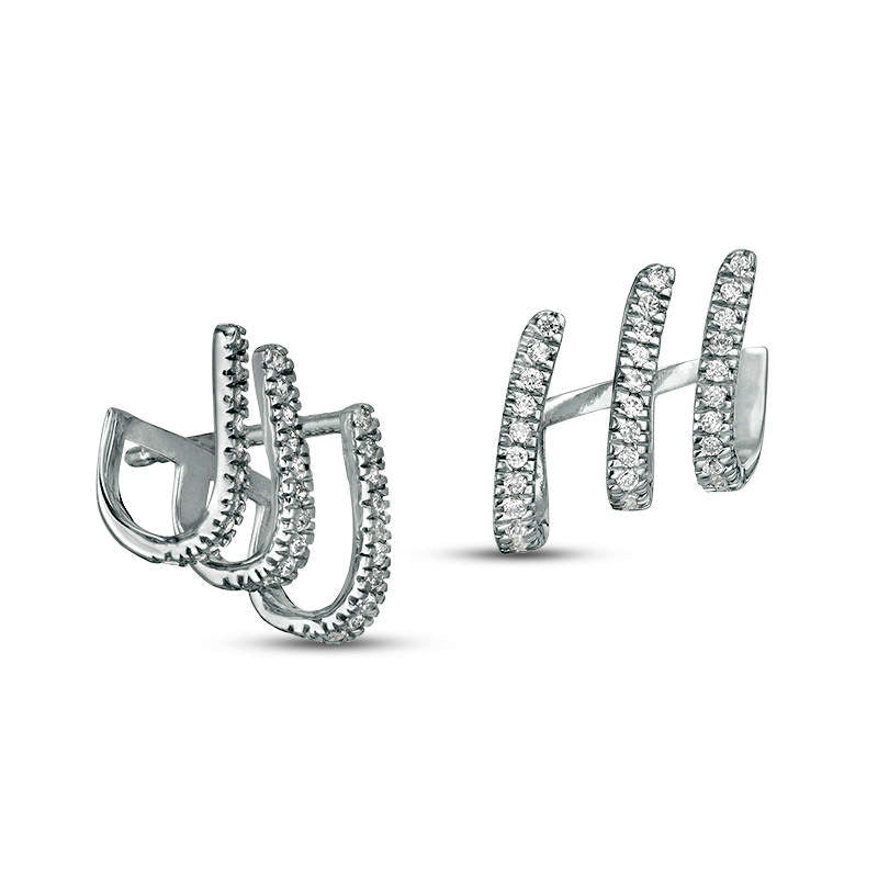 0.25 CT. T.W. Diamond Triple Row Cuff Earrings in 10K White Gold