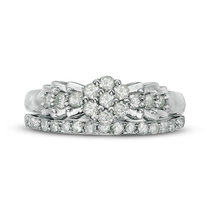 0.63 CT. T.W. Composite Natural Diamond Bridal Engagement Ring Set in Solid 10K White Gold