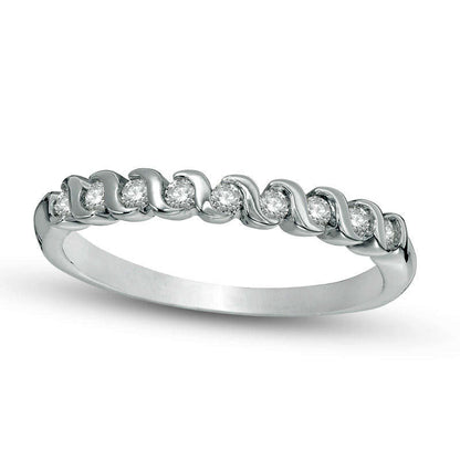 0.20 CT. T.W. Natural Diamond Nine Stone S" Wave Anniversary Band in Sterling Silver"
