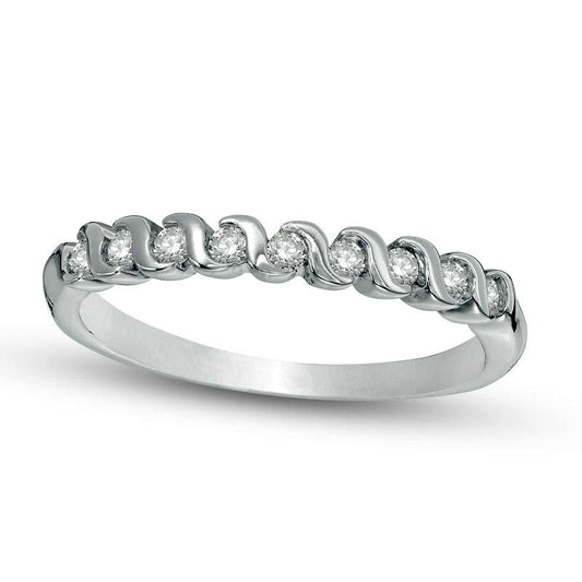 0.20 CT. T.W. Natural Diamond Nine Stone S" Wave Anniversary Band in Sterling Silver"
