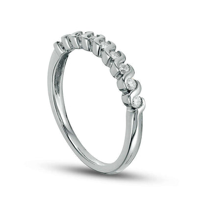 0.20 CT. T.W. Natural Diamond Nine Stone S" Wave Anniversary Band in Sterling Silver"