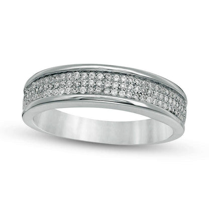 0.25 CT. T.W. Natural Diamond Three Row Band in Solid 10K White Gold