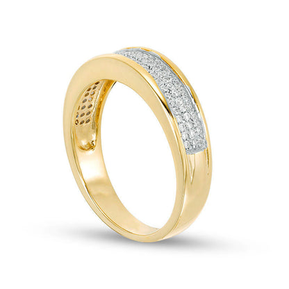 0.25 CT. T.W. Natural Diamond Three Row Band in Solid 10K Yellow Gold