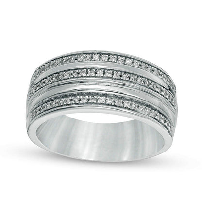 0.25 CT. T.W. Natural Diamond Three Row Band in Solid 10K White Gold