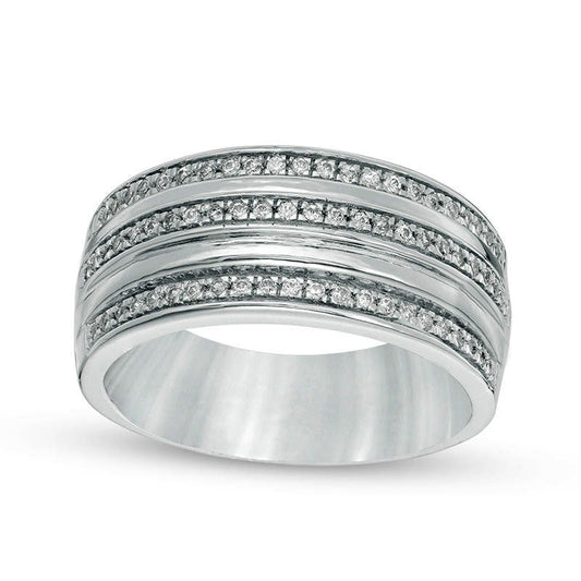 0.25 CT. T.W. Natural Diamond Three Row Band in Solid 10K White Gold