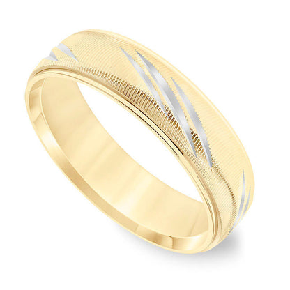 Men's 6.0mm Comfort-Fit Swiss-Cut Etched Wedding Band in Solid 14K Gold