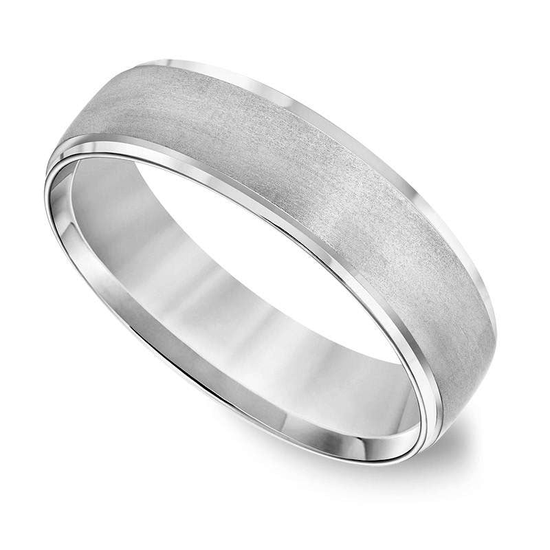 Men's 6.0mm Comfort-Fit Brushed Wedding Band in Solid 14K White Gold