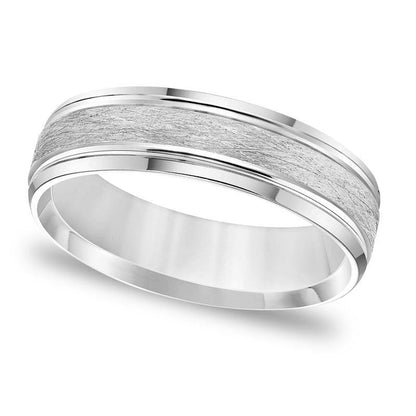 Men's 6.0mm Comfort-Fit Brushed Grooved Edge Wedding Band in Solid 14K White Gold