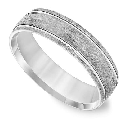 Men's 6.0mm Comfort-Fit Brushed Wire-Textured Grooved Wedding Band in Solid 14K White Gold