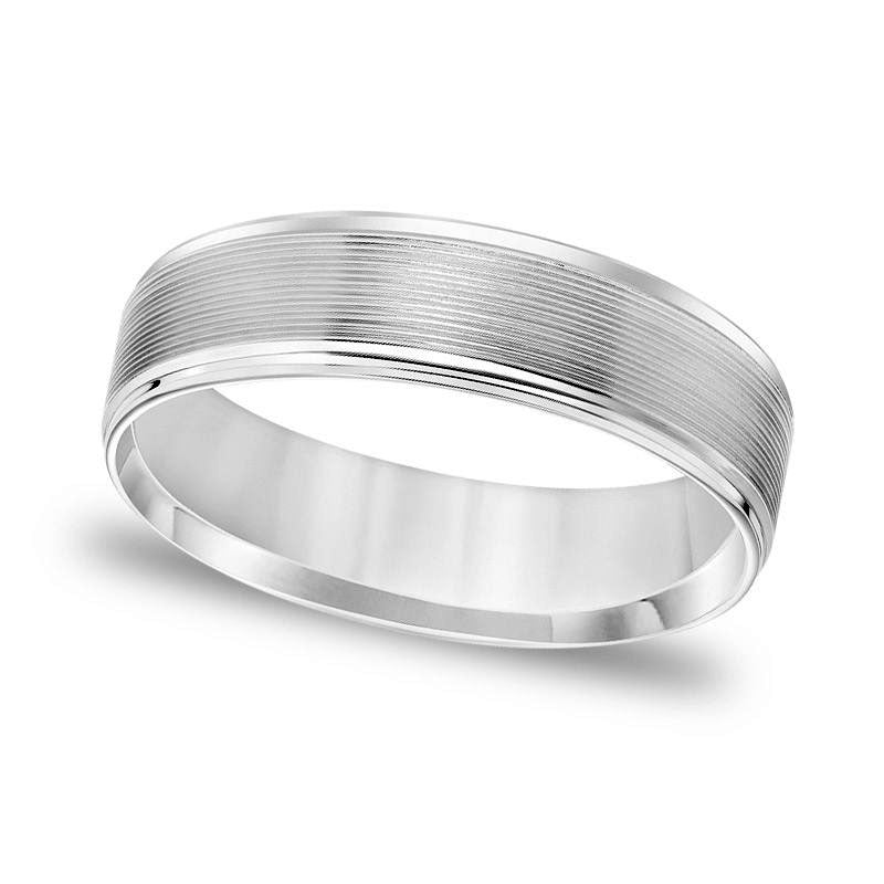 Men's 6.0mm Comfort-Fit Brushed Grooved Wedding Band in Solid 14K White Gold