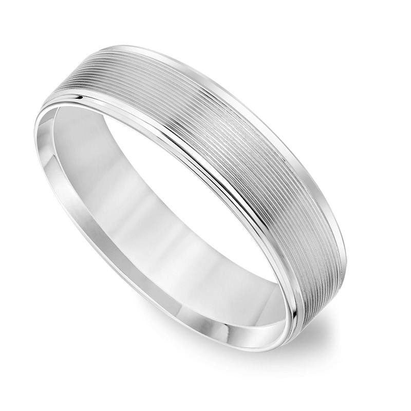 Men's 6.0mm Comfort-Fit Brushed Grooved Wedding Band in Solid 14K White Gold