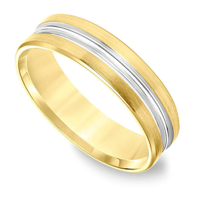 Men's 6.0mm Comfort-Fit Grooved Center Brushed Edge Wedding Band in Solid 14K Gold