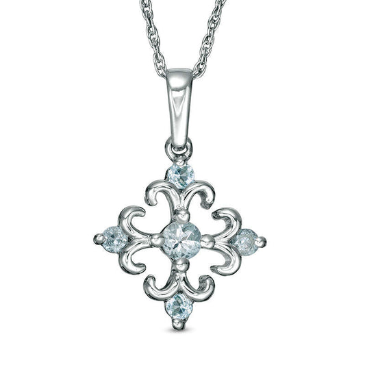 Aquamarine Square Fleur-de-Lis Pendant in Sterling Silver