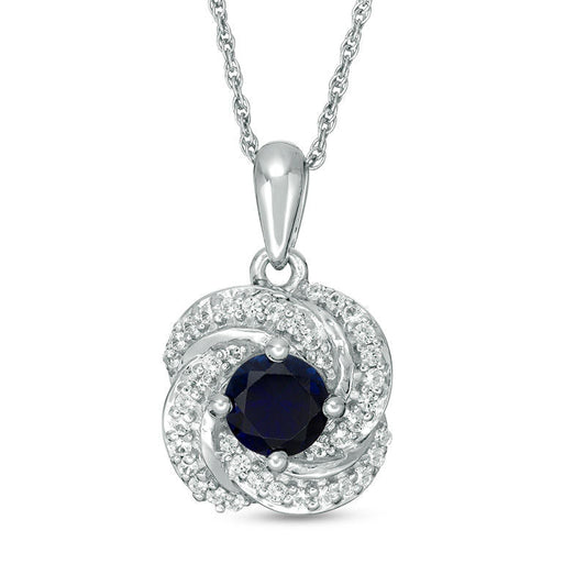 5.0mm Lab-Created Blue and White Sapphire Swirl Frame Pendant in Sterling Silver