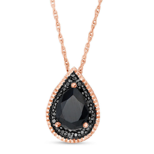 Lab-Created Black Sapphire and 0.1 CT. T.W. Enhanced Black Diamond Pendant in Sterling Silver with 14K Rose Gold Plate