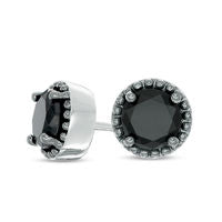 7.0mm Lab-Created Black Sapphire Bead Frame Stud Earrings in Sterling Silver