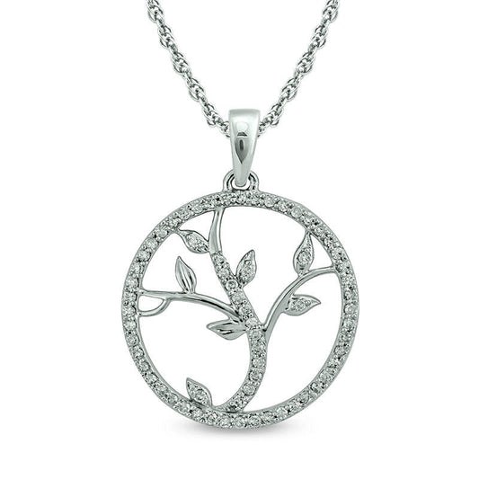 0.2 CT. T.W. Natural Diamond Vine Cut-Out Circle Pendant in 10K White Gold