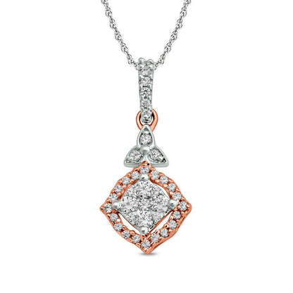 0.25 CT. T.W. Quad Natural Diamond Frame Tri-Top Pendant in 10K Rose Gold