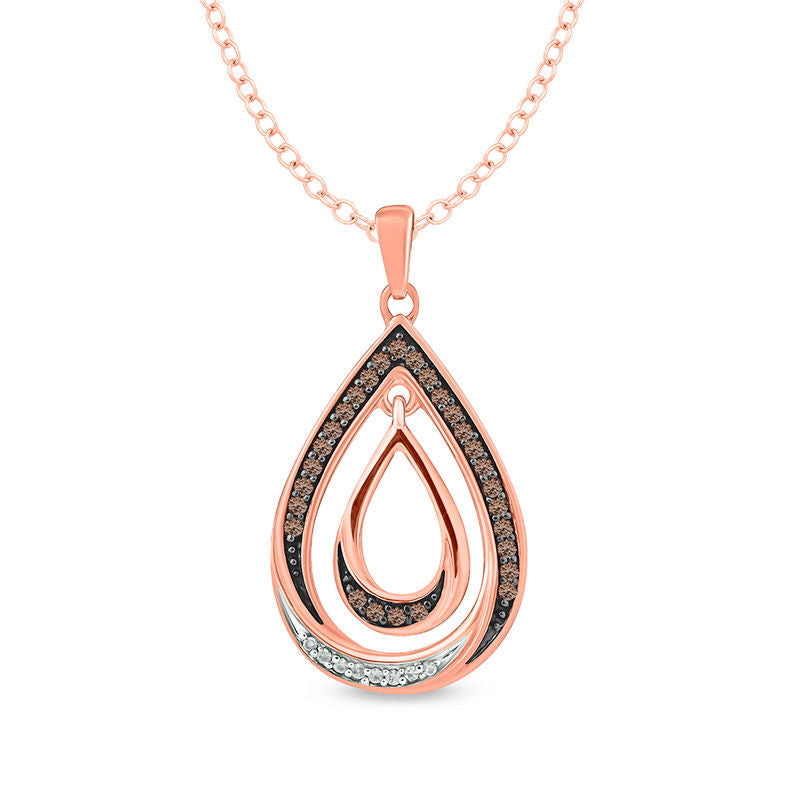 0.17 CT. T.W. Champagne and White Natural Diamond Double Pear-Shaped Pendant in 10K Rose Gold