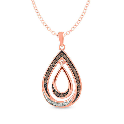 0.17 CT. T.W. Champagne and White Natural Diamond Double Pear-Shaped Pendant in 10K Rose Gold