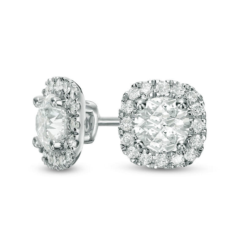 1 CT. T.W. Diamond Cushion Frame Stud Earrings in 10K White Gold
