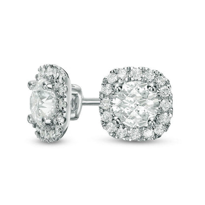 1 CT. T.W. Diamond Cushion Frame Stud Earrings in 10K White Gold