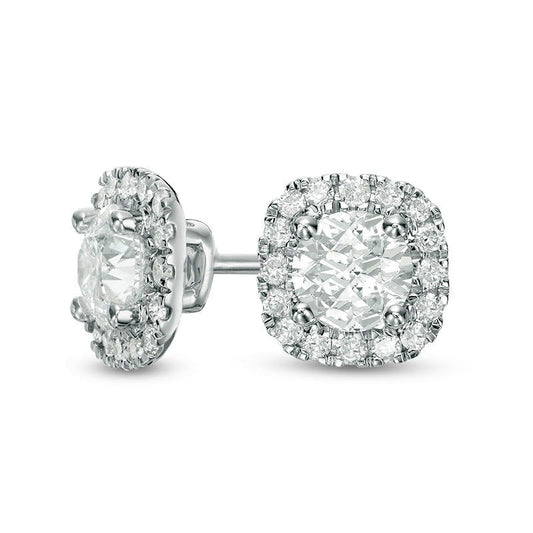 1 CT. T.W. Diamond Cushion Frame Stud Earrings in 10K White Gold