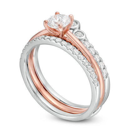 1.0 CT. T.W. Natural Diamond Crown Bridal Engagement Ring Set in Solid 14K Two-Tone Gold