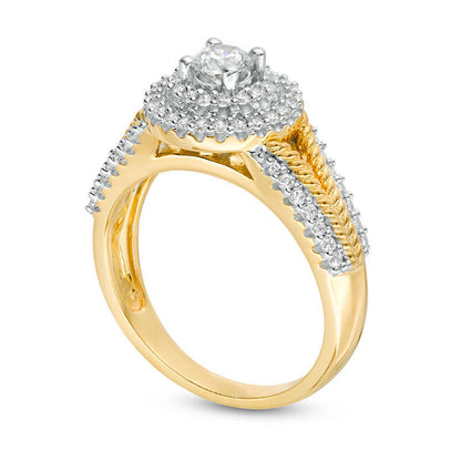 0.75 CT. T.W. Natural Diamond Double Frame Rope Shank Engagement Ring in Solid 14K Gold