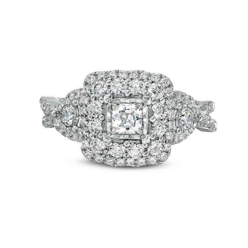 2.10 CT. T.W. Princess-Cut Natural Diamond Double Frame Twist Engagement Ring in Solid 14K White Gold - Size 7