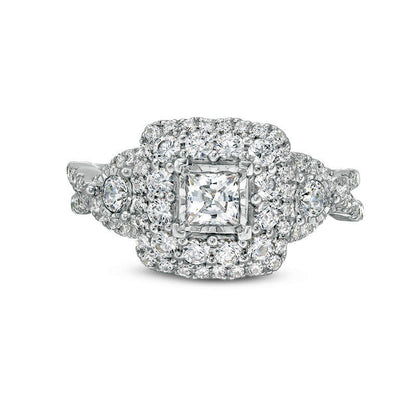 2.10 CT. T.W. Princess-Cut Natural Diamond Double Frame Twist Engagement Ring in Solid 14K White Gold - Size 7