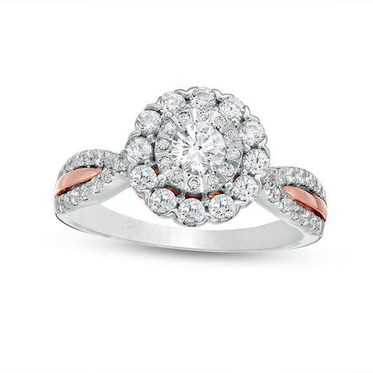 1.0 CT. T.W. Natural Diamond Double Frame Engagement Ring in Solid 14K Two-Tone Gold - Size 7