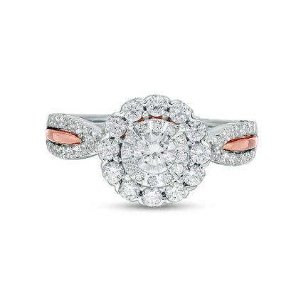 1.0 CT. T.W. Natural Diamond Double Frame Engagement Ring in Solid 14K Two-Tone Gold - Size 7