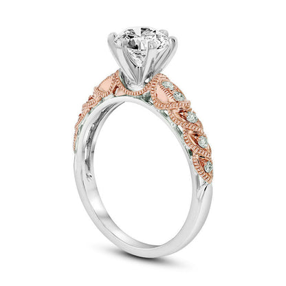 0.63 CT. T.W. Natural Diamond Antique Vintage-Style Engagement Ring in Solid 14K Two-Tone Gold